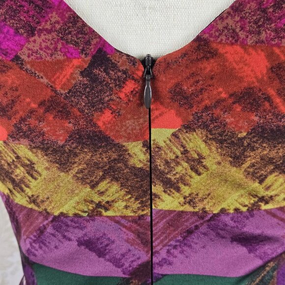 Trina Turk Sz 0 100% Silk Sleeveless Fit & Flare Dress Pleated Skirt Multicolor - Picture 7 of 14